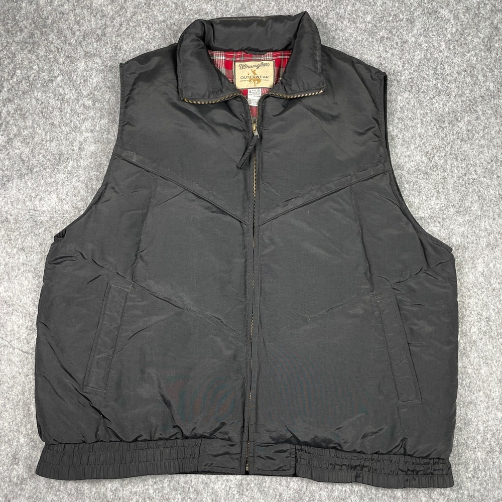 Wrangler Puffer Vest Mens XXL Black Down Fill Plaid‎ Lined Western Outerwear